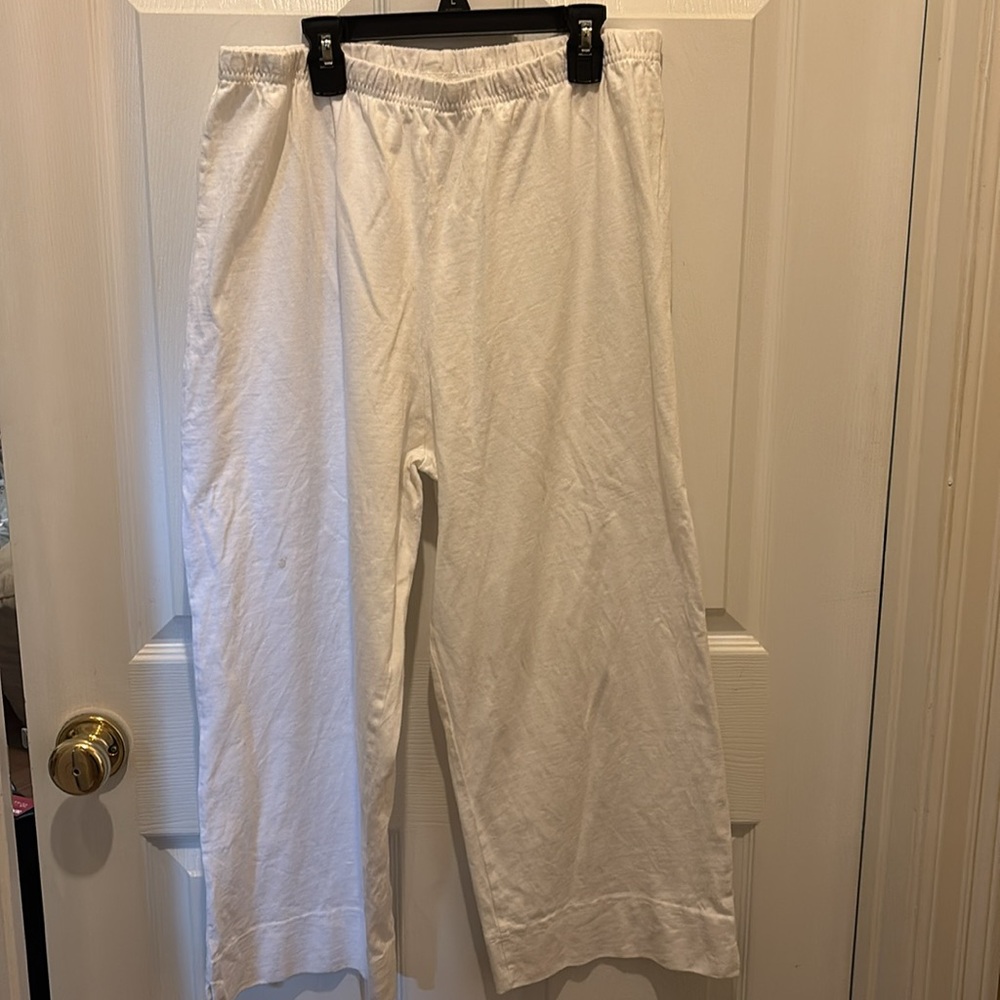 Bryn Walker White Pants with Elastic Waistband, Size L, 100% Cotton